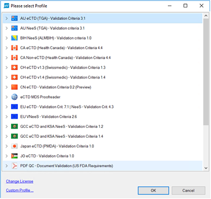 eValidator profile selection