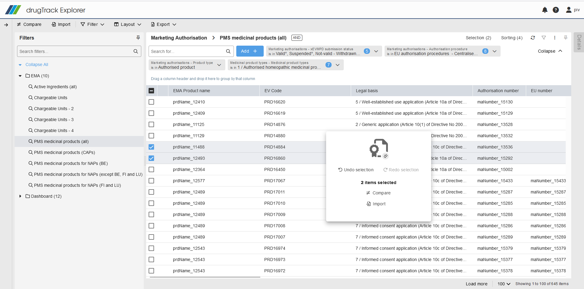 drugTrack Filtering MA Products