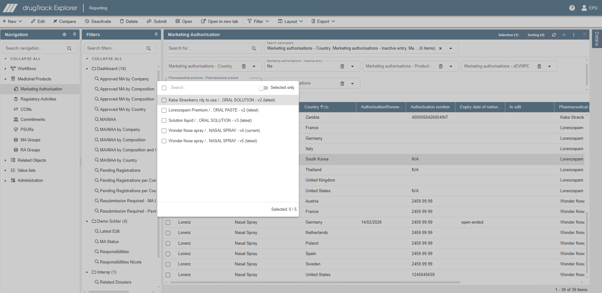 drugTrack Filtering MA Products