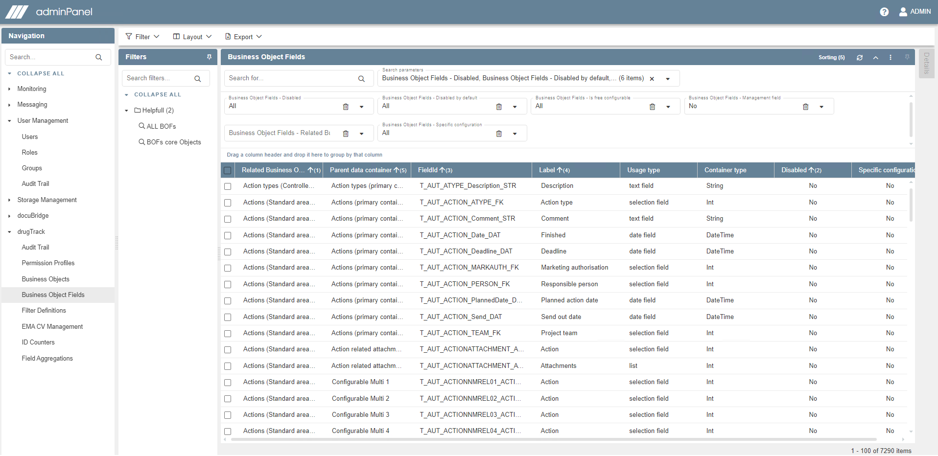 drugTrack adminPanel